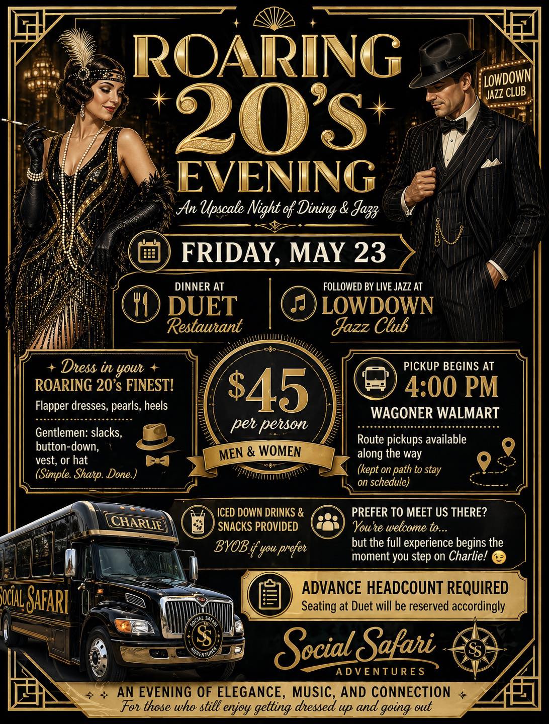 Roaring 20's Night: Dinner, Jazz, and Fun