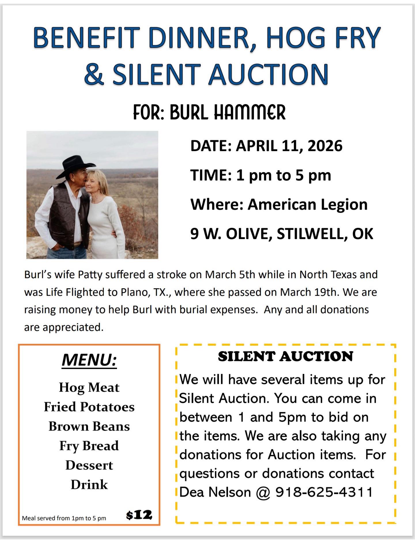 Benefit Hog Fry, Silent Auction, Gospel Singing